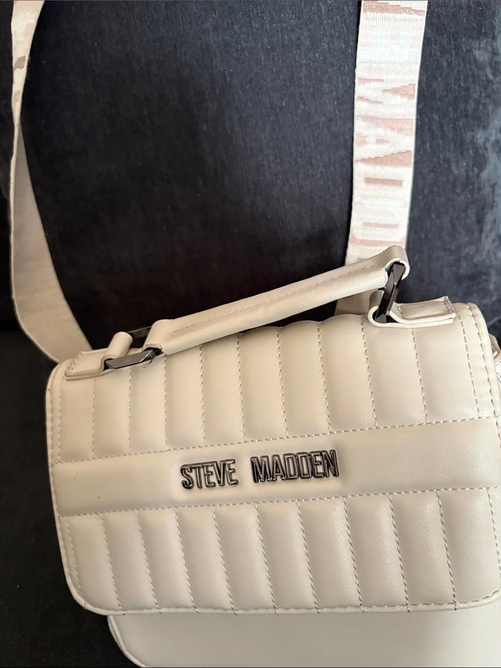 Steve Madden Cream Quilted Crossbody with Top Handle